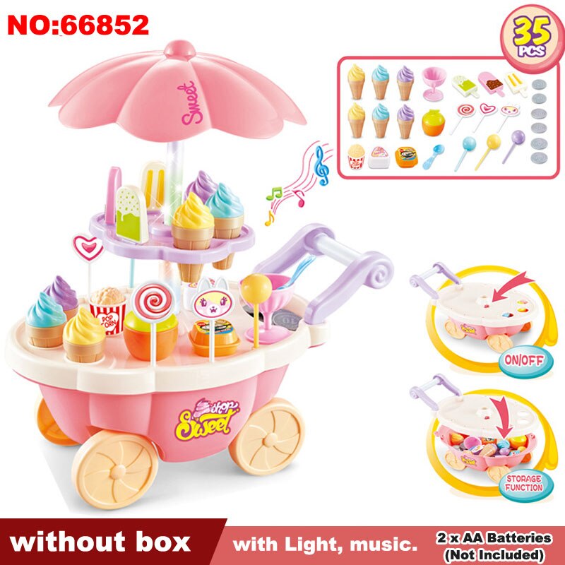 Pretend Play Toys Kids Simulation Candy Ice Cream Trolley Mini Pusher Car Toys Candy Ice Cream Supermarket Music Children