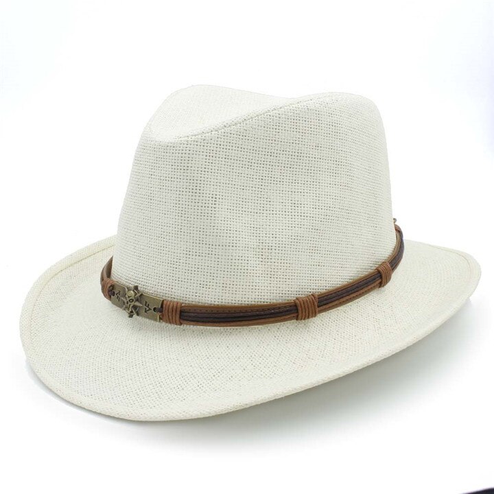 Mode Stro Vrouwen Mannen Western Cowboy Hoed Voor Dame Cowgirl Papa Zomer Strand Zonnehoed Sombrero Cap Billycock Caps Grootte 58Cm: Cream