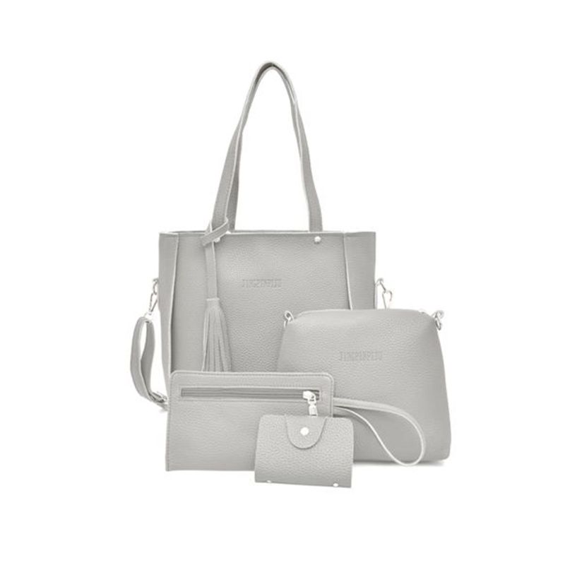 4Pcs Set Women Ladies Leather Shoulder Bags Tote Purse Satchel Messenger Bags /BY: Gray