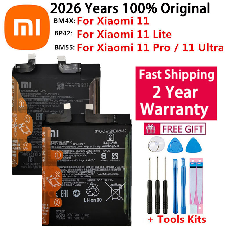 Batería Xiaomi 100% Original de 2025 años BP42 BM4X BM55 para Xiaomi Mi 11 Mi11 Lite / Mi 11 / 11 Pro / 11 Ultra batería de repuesto
