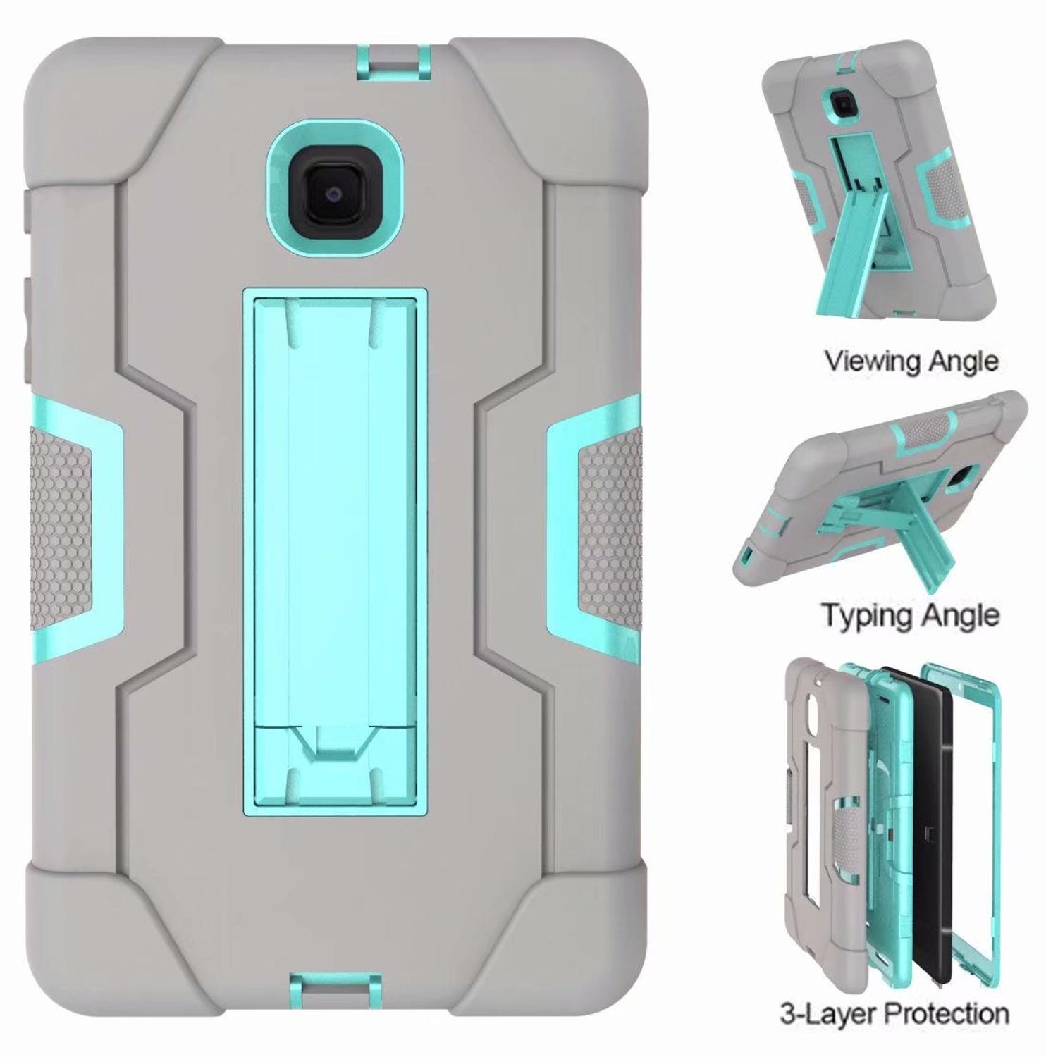 Shockproof Silicon PC Hybrid Stand Kids Safe Tablet Cover For Samsung Galaxy Tab A 8.0 T387 SM-T387W SM-T387V Case +FilmPen: GGreen
