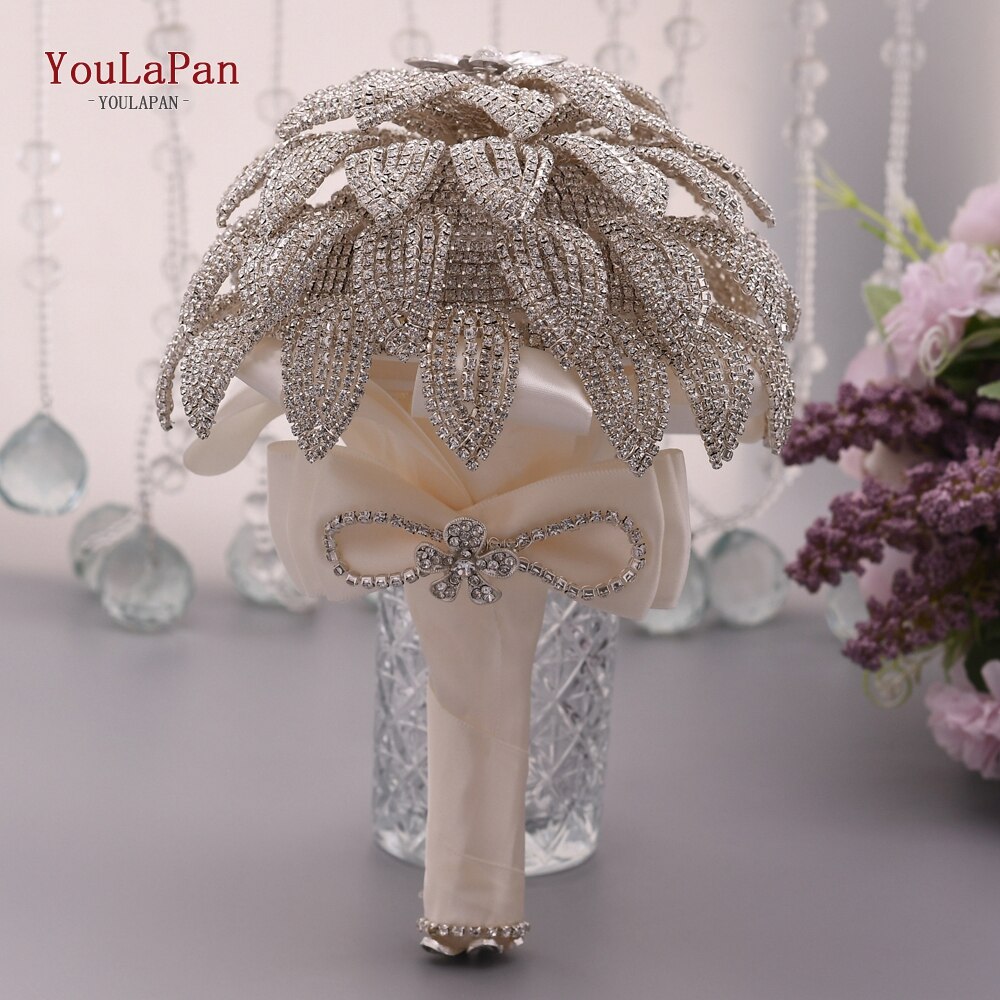 Topqueen HF01 Prachtige Diamanten Bruiloft Boeket Boeket Zilveren Broche Boeket Bruiloft Accessoires Sieraden Boeket