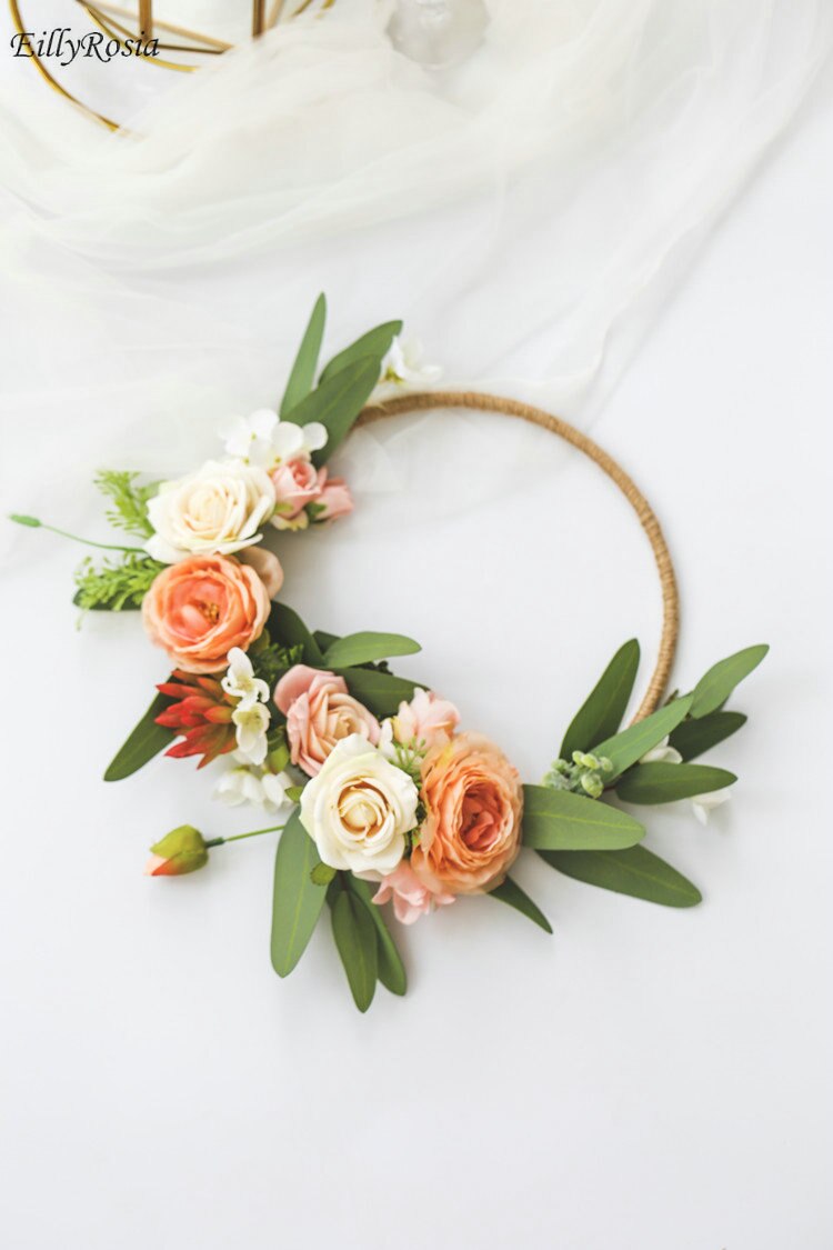 EillyRosia Kreis Rould Braut Strauß Hochzeit Kranz Blume Brautjungfern Halten Blumen Mädchen Künstliche Orange Tür Dekoration