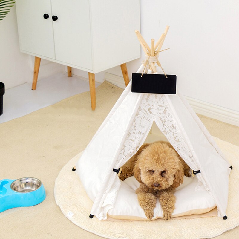 Husdjurstält hund kennel tipi tält hundbo hus säng för katt husdjur valp tillbehör kennel bärbar tvättbar inomhus utomhus husdjur tält
