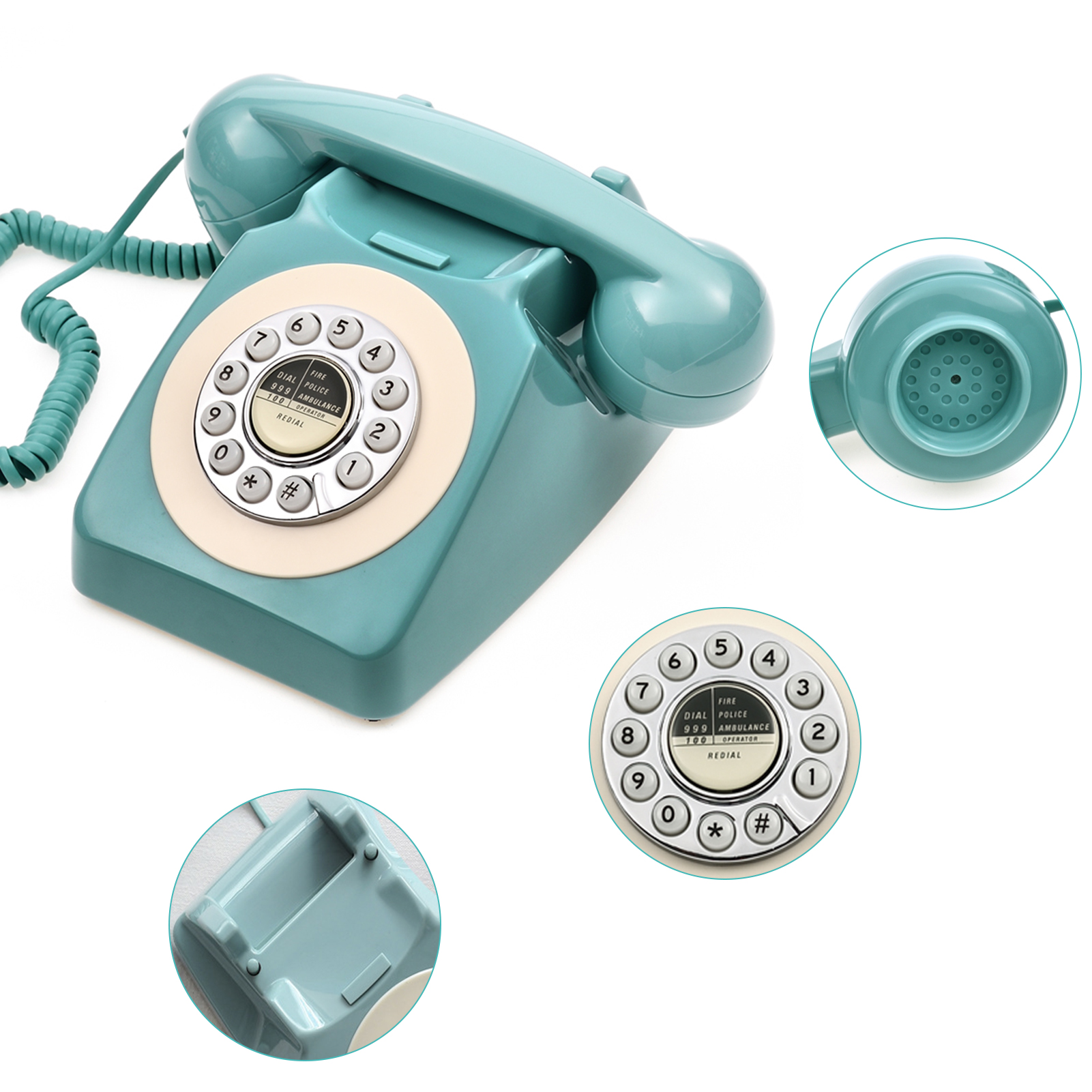 Desktop Corded Phone 80s Vintage Retro Style Telephone Desk Landline Phone Support Ring Volume Control for Home Office Business