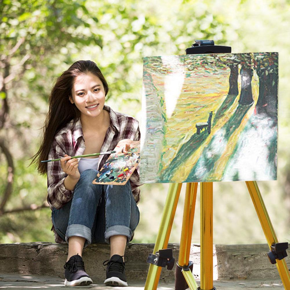 Thick Aluminum Alloy Easel Golden Small Hand-cranked Telescopic Sketch Folding Art Easel Metal Tripod Display Easel Adj. Height