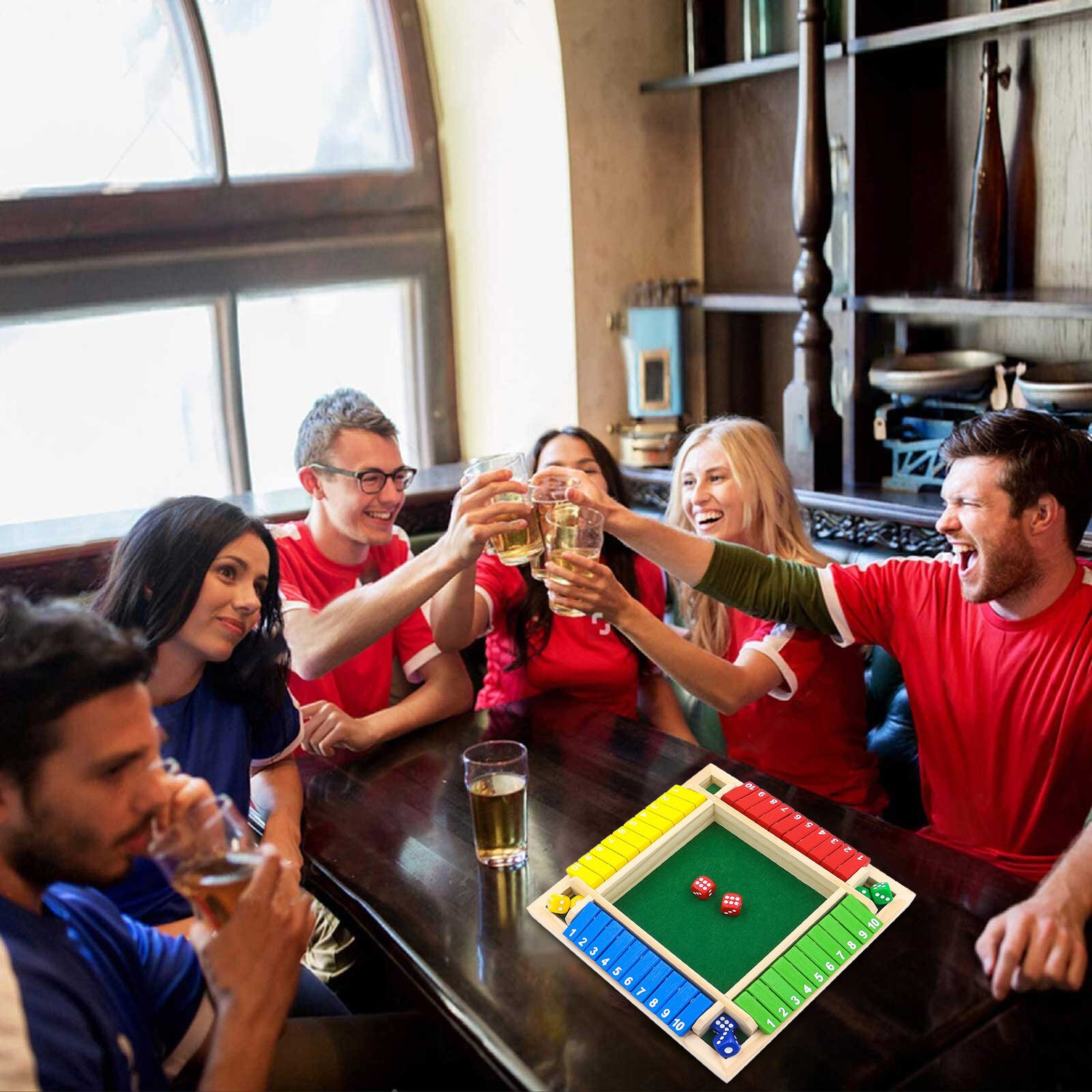 Traditional Four Sided Wooden Table Games 10 Number Pub Bar Board Dice Game Box Funny Toys Cute Cartoon ألعاب منتج جديد