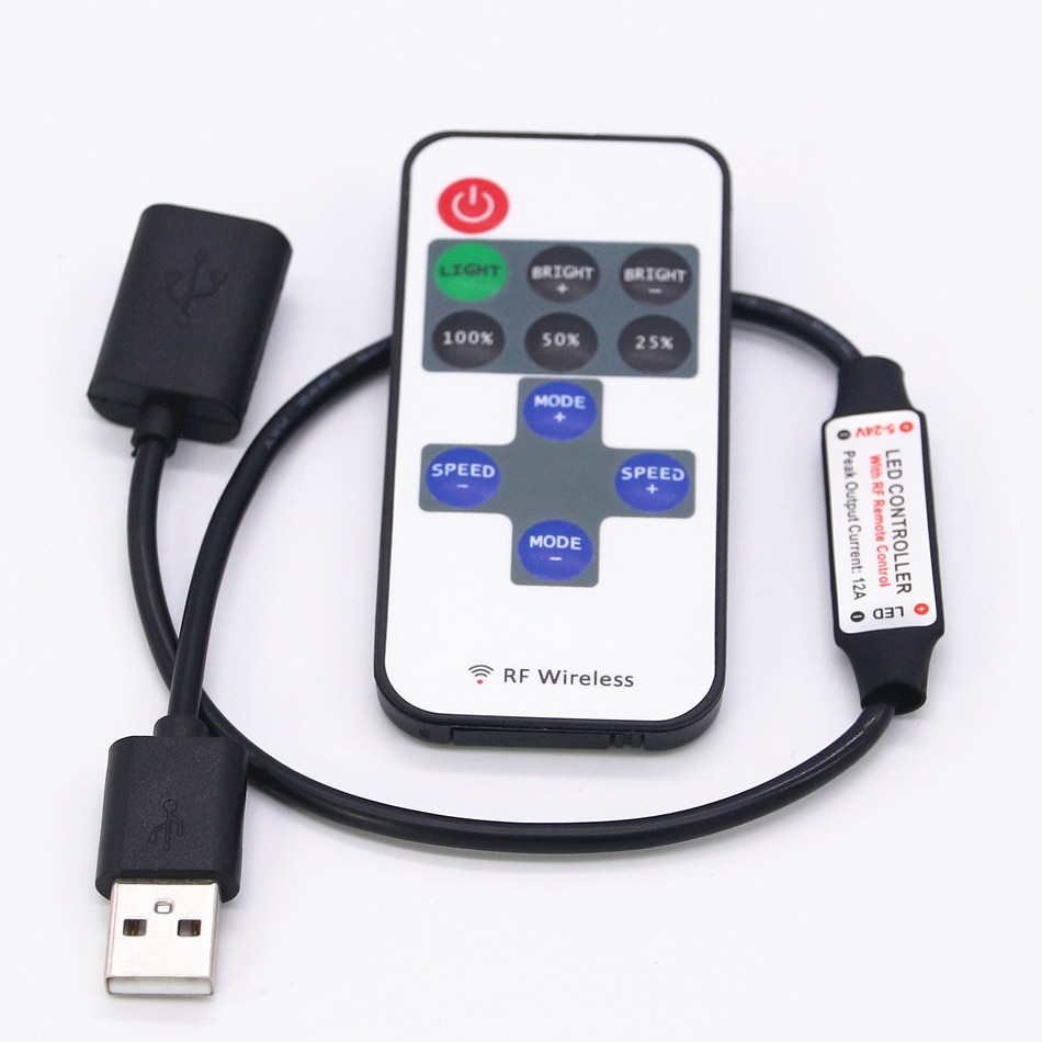 ARILUX DC5-24V 11 Keys Mini USB RF Draadloze Dimmer Afstandsbediening LED Controller voor Enkele Kleur Strip