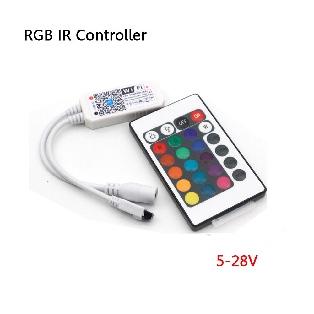 Contrôleur vocal USB intelligent WiFi LED contrôleur RGBW RGB cct Pixel bande Alexa Google maison musique minuterie Bluetooth DC5V 12V 24V 28V: 24key IR RGB Wifi