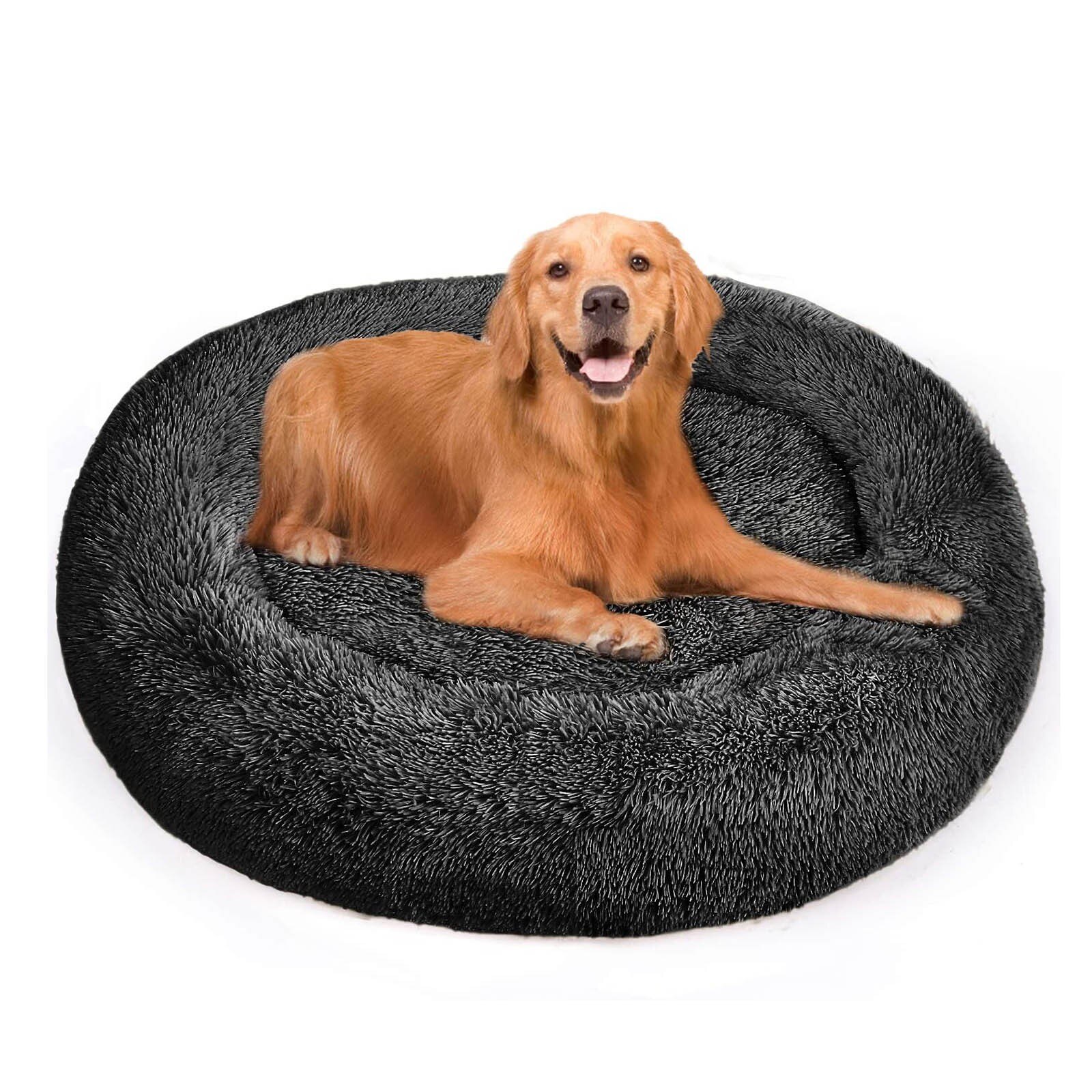 Lit rond en peluche pour animaux domestiques, tapis d'hiver pour dormir, nid doux et Long, panier pour chien, coussin Portable, fournitures pour animaux de compagnie # T2G: Beige  / S