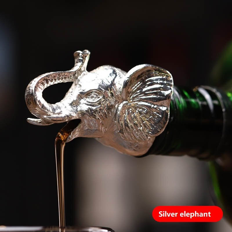 Zinc Alloy Deer Stag Head Wine Pourer Unique Wine Bottle Stoppers Wine Aerators Bar Tools Get Together: Silver elephant