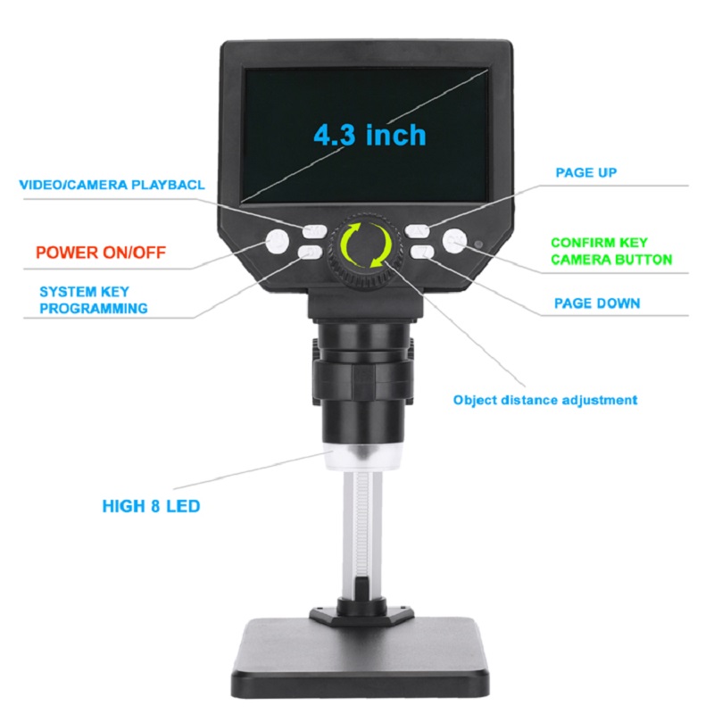G1000 Digital Microscope 4.3" 8MP 1000X Microscopes Digital Electronic Microscopio Trinocular Continuous Amplification Magnifier