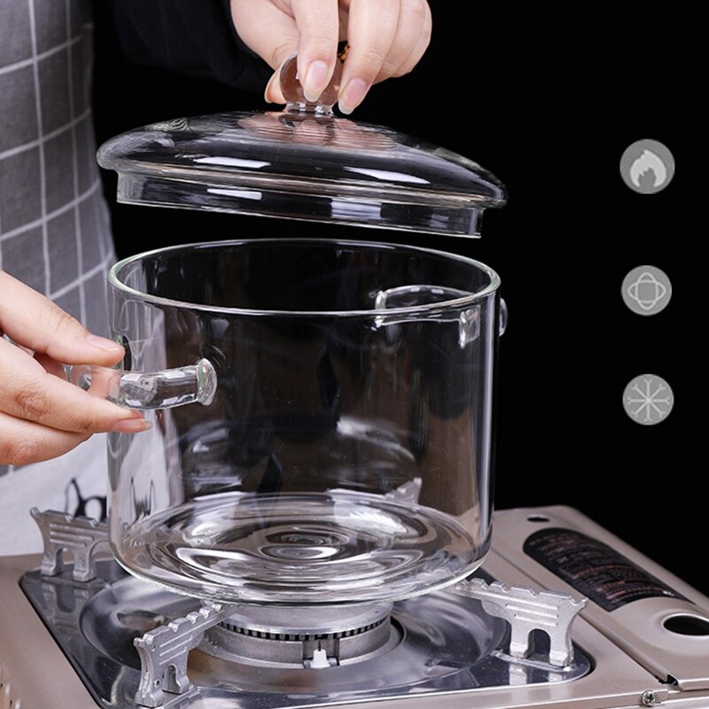 Cacerola de vidrio para cocina, Mini olla de horno transparente para sopa, cuenco para Fideos, accesorios de utensilios para cocina