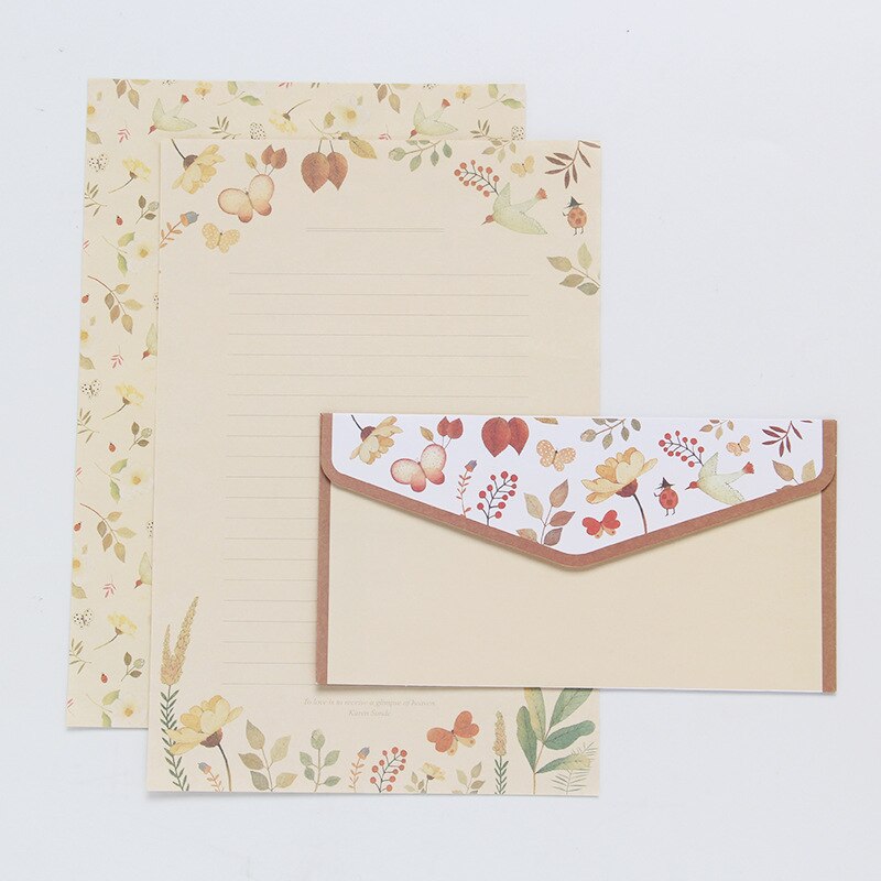 EZONE A5 6Stck Schreiben Papier + 3Stck Umschlag setzt SchöNe Blume aufbringen Linie Seite Literarischen Stil Schreibwaren Papier knapp Papier: 10