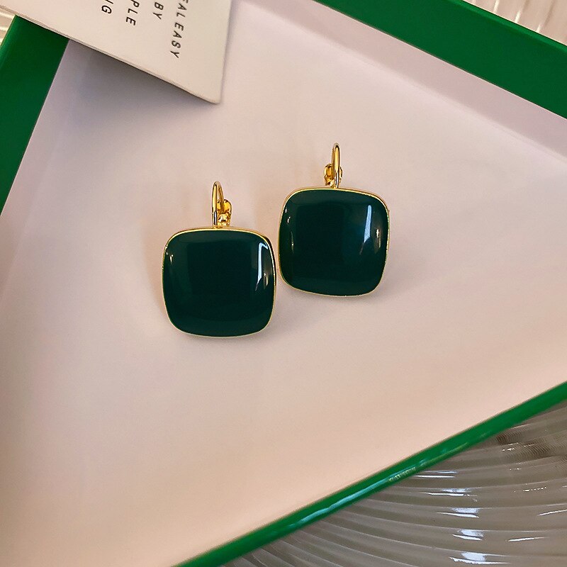 Trendy Vrouwelijke Rode Groene Steen Oorbellen Sierlijke Gouden Kleine Kleur Clip Oorbellen Voor Vrouwen Charm Bruid Vierkante Bruiloft Oorbellen
