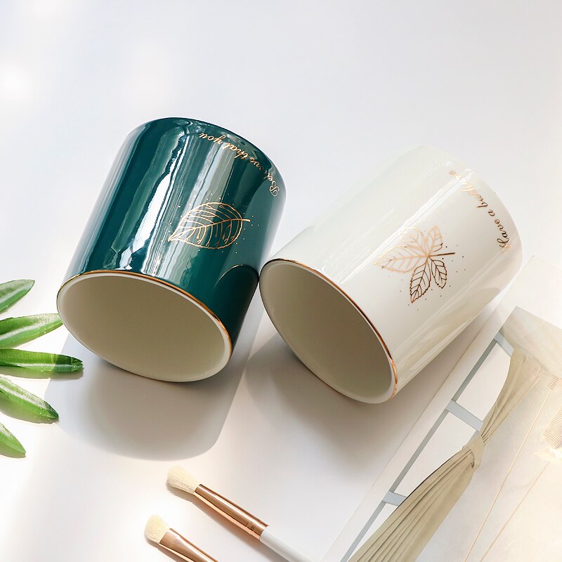 Keramische Marmer Patroon Make Up Borstel Organizer Cosmetische Wenkbrauwpotlood Lipstick Opslag Buis Pen Houder Sieraden Opbergdoos