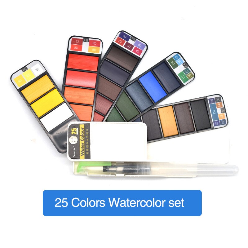 Overlegen 18/25/33/42 farver solid akvarel maling sæt med vand pensel pen akvarel pigment til tegne kunst forsyninger: 25 farver