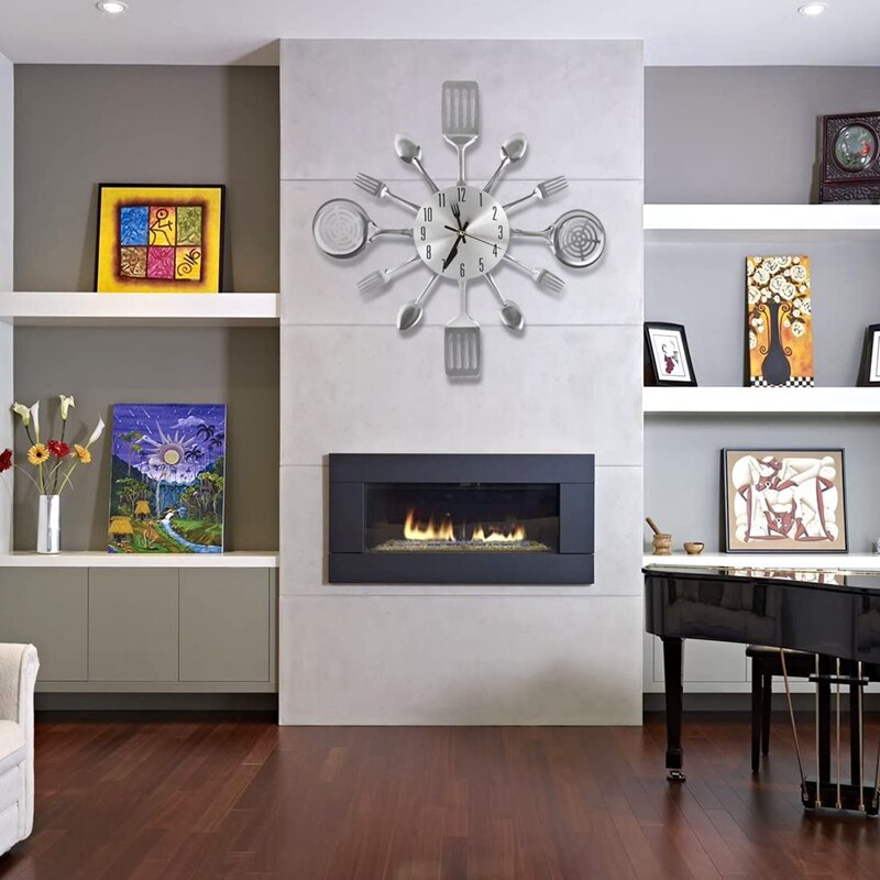 Large Kitchen Wall Clocks With Spoons And Forks,Great Home Decor And Nice ,Wall Clock Creativ Tableware Wall Clock