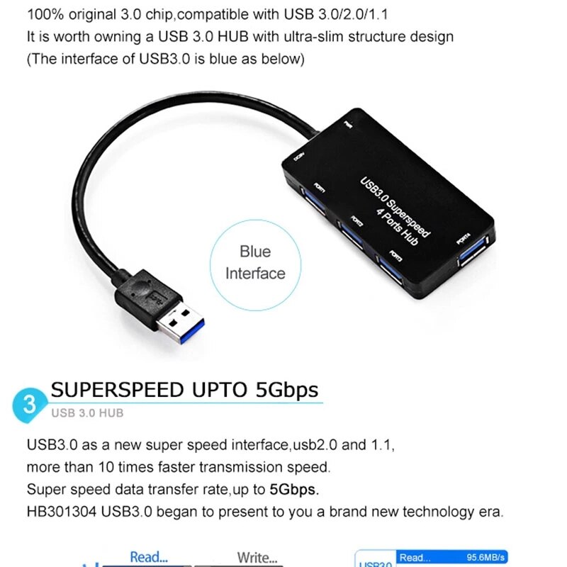 GAZ-A107 Mini USB Hub 3,0 Multi USB Splitter 3,0 5Gbps Super Geschwindigkeit 4 Hafen Ultra schlank USB 3,0 Hub für PC Laptop