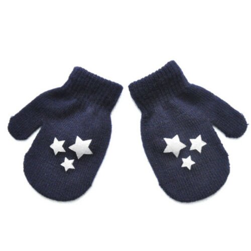 Spring Autumn Kids Dot Star Heart Pattern Mittens Boys Girls Soft Knitting Warm Gloves: Blue