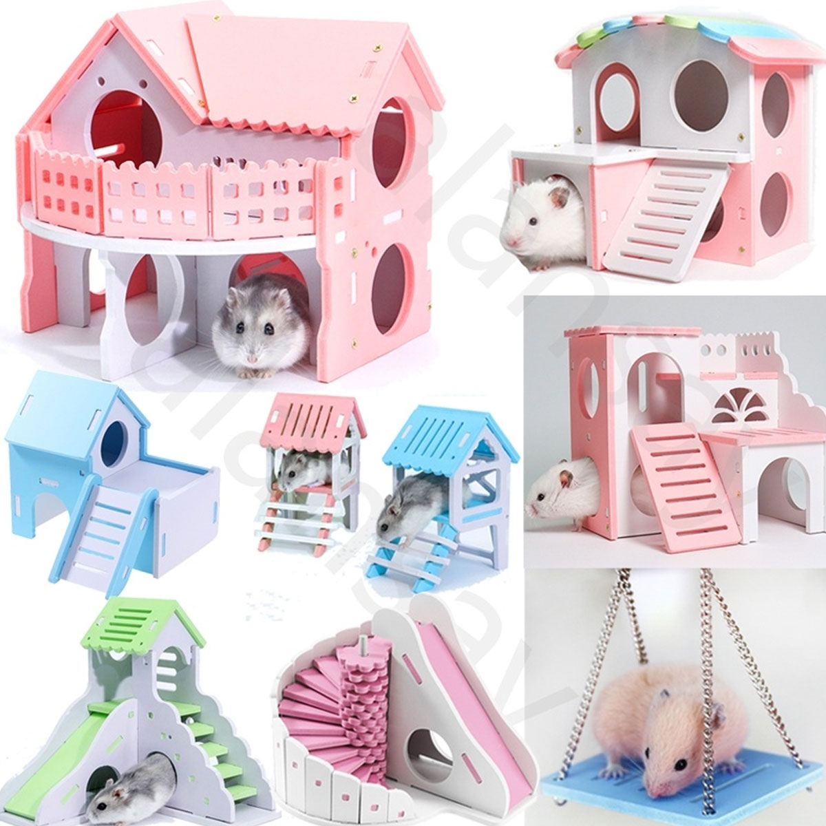 Image showcasing Wooden Hamster Staircase Sleeping House Golden Bea... - Grandado
