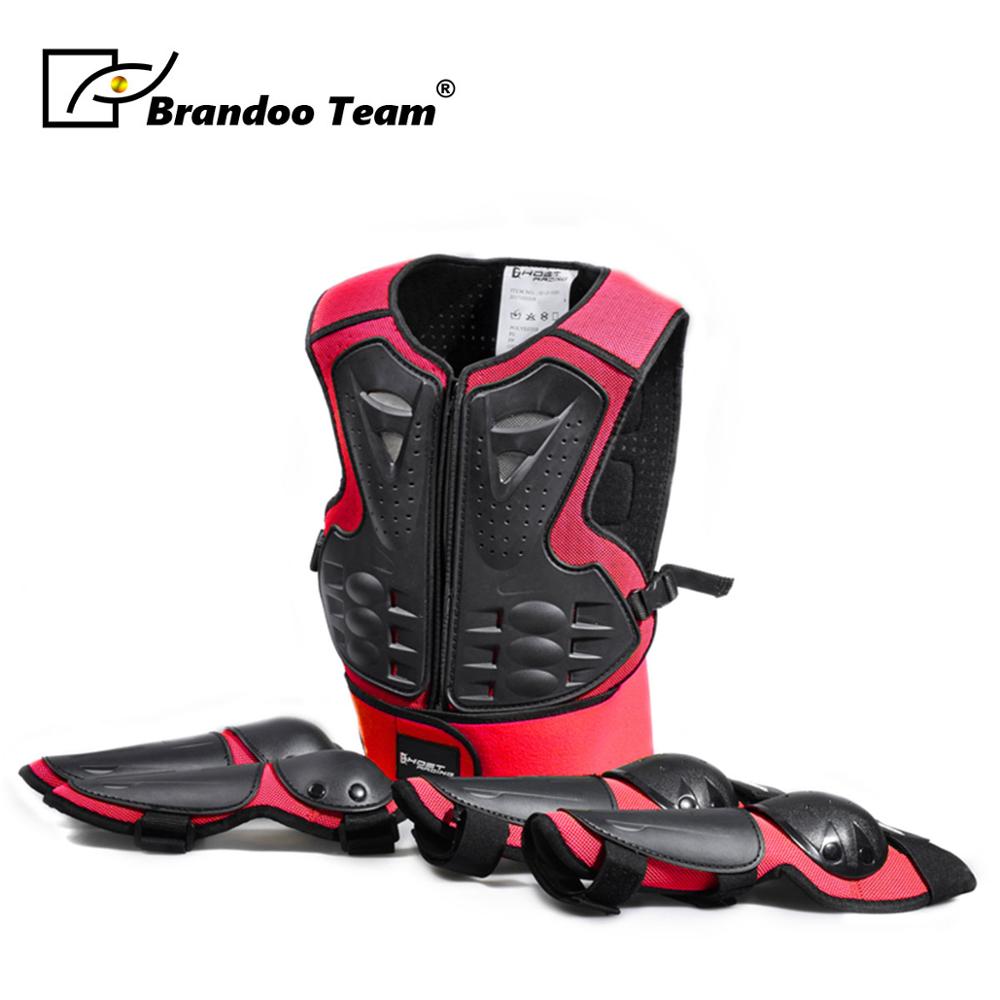 För 5-13 år barn ungdom helkroppsskydd pansar motocross motorcykel åka skridskoåkning bröst knä armbåge pansar: Röd