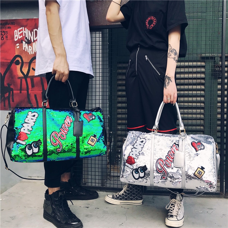 Kobiety cekiny torba podróżna męska o dużej pojemności torby weekendowe odzież nosić na Duffle etui walizka bagażowa Organizer bieg torebka