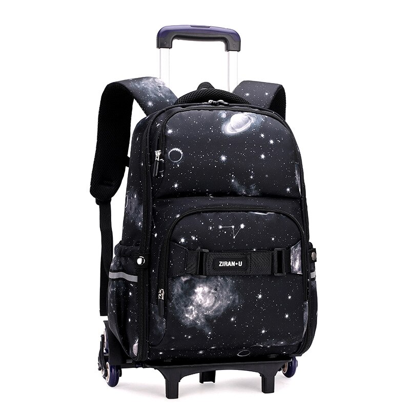 Trolley bagagli borse da scuola per ragazzi ragazze borse da scuola per bambini zaino per bambini Mochilas con zaino per scuola con ruote zaino per bambini: 6 wheel black