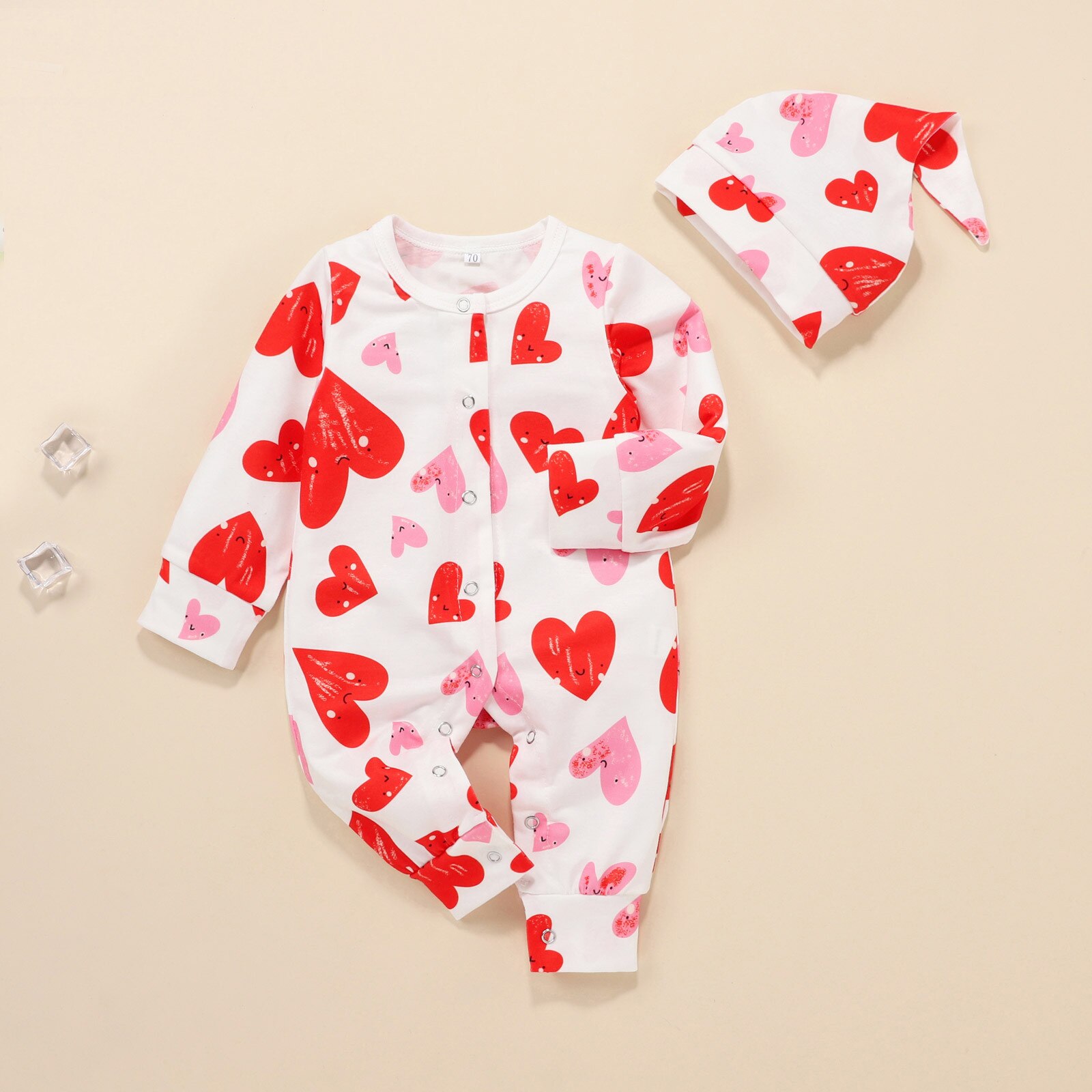 Romper Newborn Infant Baby Boy Clothes 3 to 6 months Girls Valentines Love Heart Printing Long Sleeve Romper+Hat Outfits