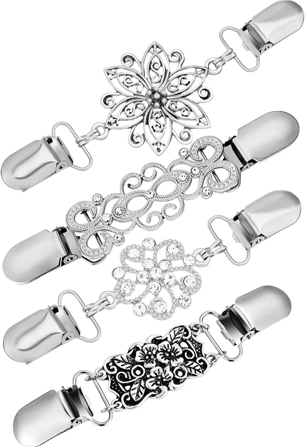 Gejoy 4- delige vintage trui- en sjaalclip, jurk- en vestkraagclip met bloemenpatroon, clip voor dames en meisjes, , 4 stijlen