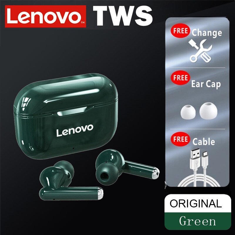 Lenovo LP1 TWS Earphone Bluetooth 5.0 Wireless Headset Waterproof Sport Earbud Noise Cancelling Headphones Dual Stereo HIFI Bass: green