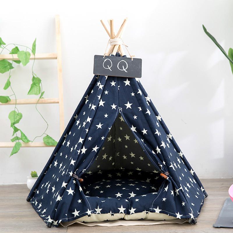 Udendørs indendørs kæledyr telt hus kat seng bærbar tipi med tyk pude og 6 farver tilgængelige passer hund kat hvalp udflugt: Stjerne-w / 50 x 50 x 60cm