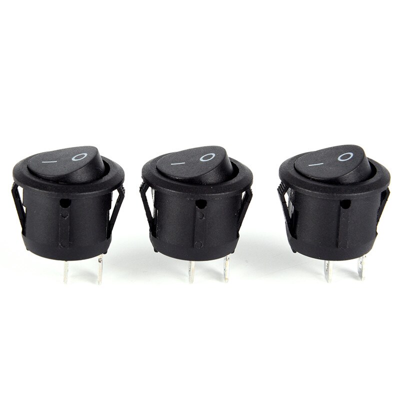5x 21mm Round Rocker Switch SPST 2 Pin – On/Off, Black, 12V/110V/250V (AC/DC, Heavy Duty)