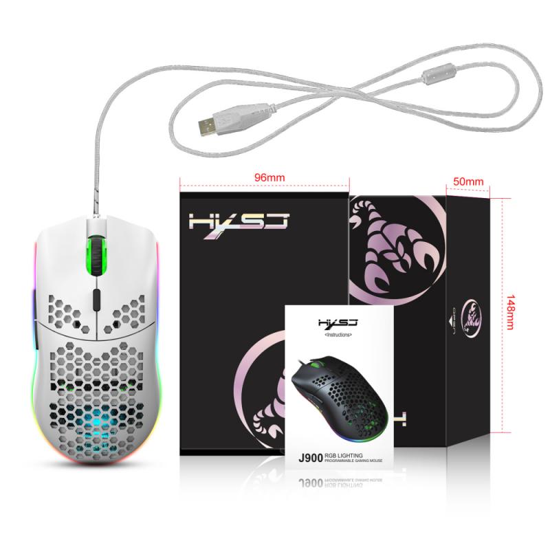 HXSJ J900 USB Wired Gaming Mouse RGB Gamer Mouses With Six Adjustable DPI Honeycomb Hollow Ergonomic For Desktop