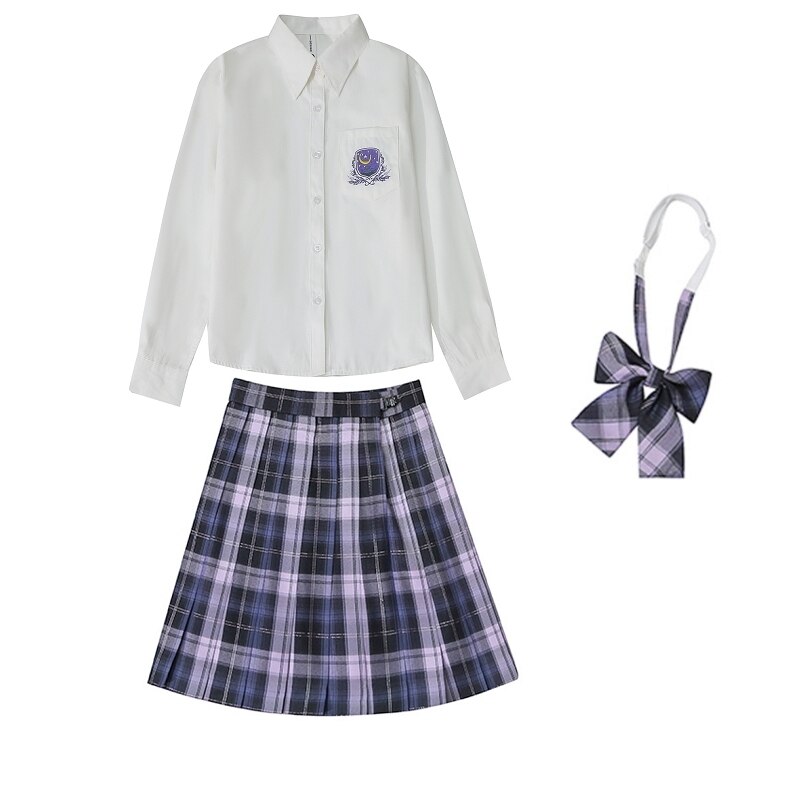 Uniforme d&#39;écolière japonaise pour filles, jupes plissées, chemise brodée harajuku, ensemble de cravate, uniformes JK Sexy pour femmes: style 1 / S