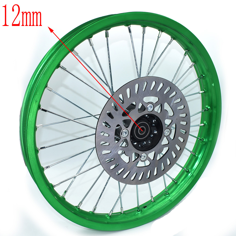 1.60X17 Inch Front Velgen Aluminium Plaat Velgen Met Schijfrem 1.60X17 "Inch Voor Klx crf Kayo Apollo Bse Pit Bike: 12mm Green