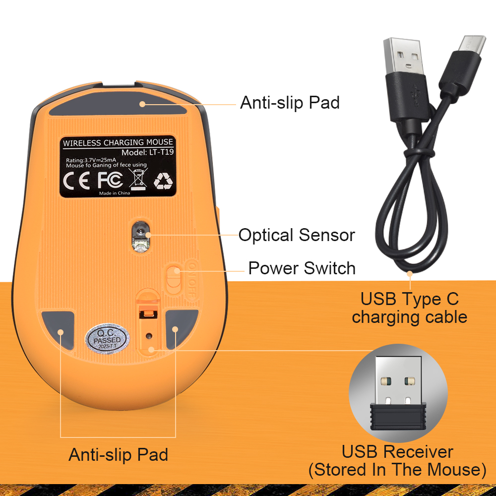 Lt -t19 ergonomisk genopladelig gamingmus usb 2.4g trådløs rgb-lys stationær pc computere bærbar computer mus