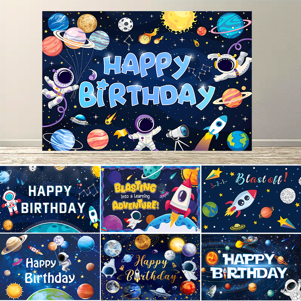 Espaço astronauta dos desenhos animados exterior planeta fundo decoração festa de aniversário das crianças chá de bebê banner fotografia adereços
