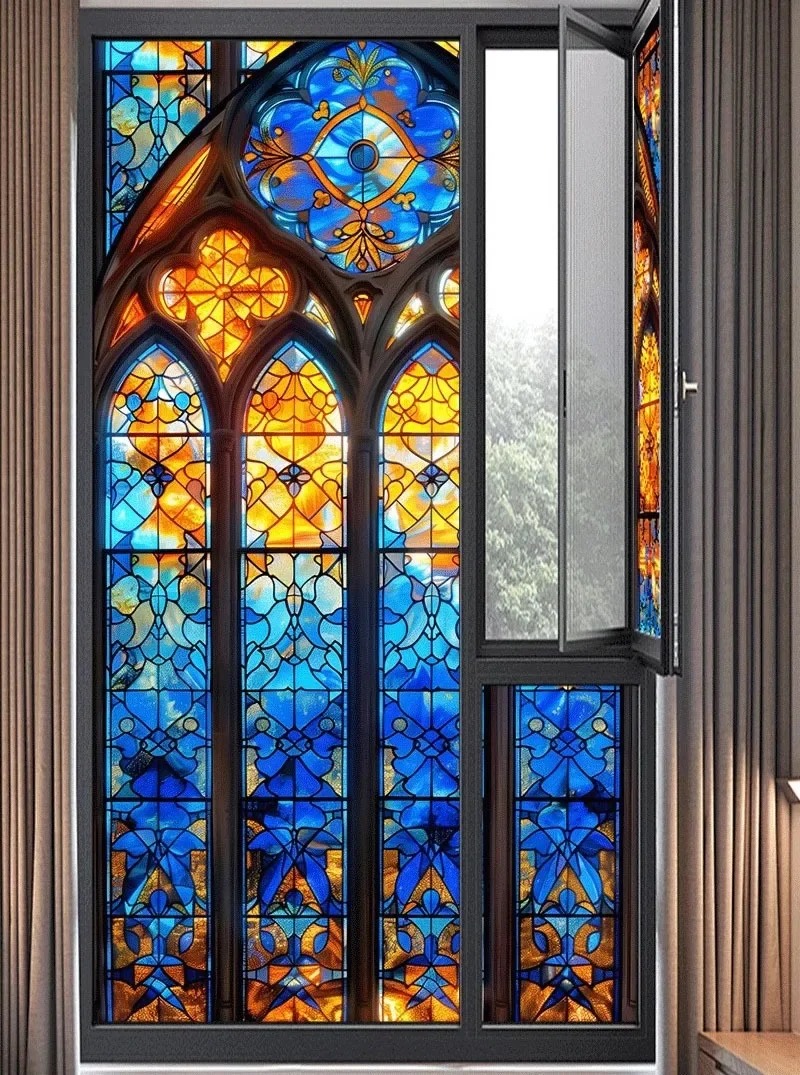 Adesivi elettrostatici per vetri per finestre retrò Pellicola decorativa per finestre colorate con uccelli floreali Decorazioni per la casa per la privacy rimovibili