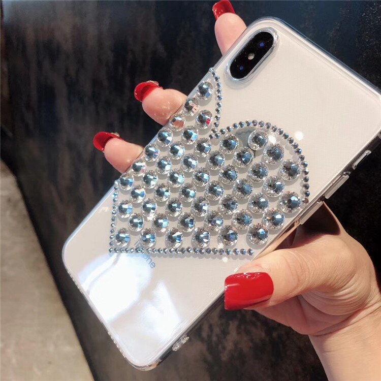 Trasparente Rhinestone Del cuore di amore di caso per il iPhone 11 XR 7 8 11 Pro Max X XS Max Plus 6 6s della copertura