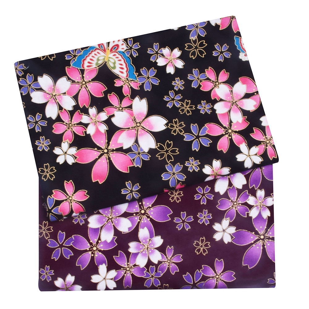 Lilla sort bomulds kirsebærblomst bronzerende stof, syet stof patchwork patchwork quiltning diy japansk stof