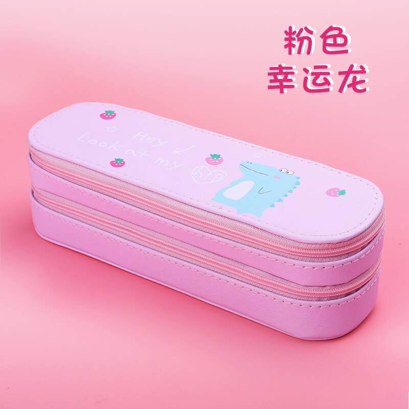 double Pencil CaseLarge Capacity School Pen Case Supplies Pencil Bag School Box Pencils Pouch Stationery: pink dinosaur