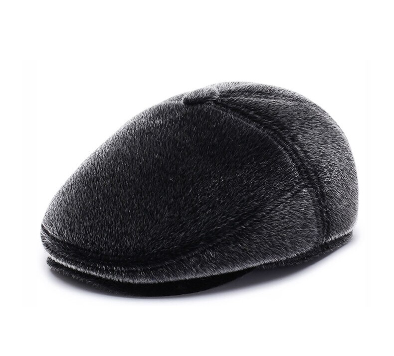 Gorro de invierno de piel sintética con orejeras para hombre, gorra plana con orejeras,