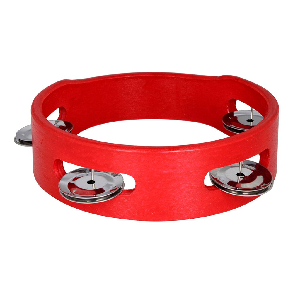 Mini Red Handheld madera pandereta mano campana Musical juguete de una sola fila Metal Jingles rojo para juegos de para niños