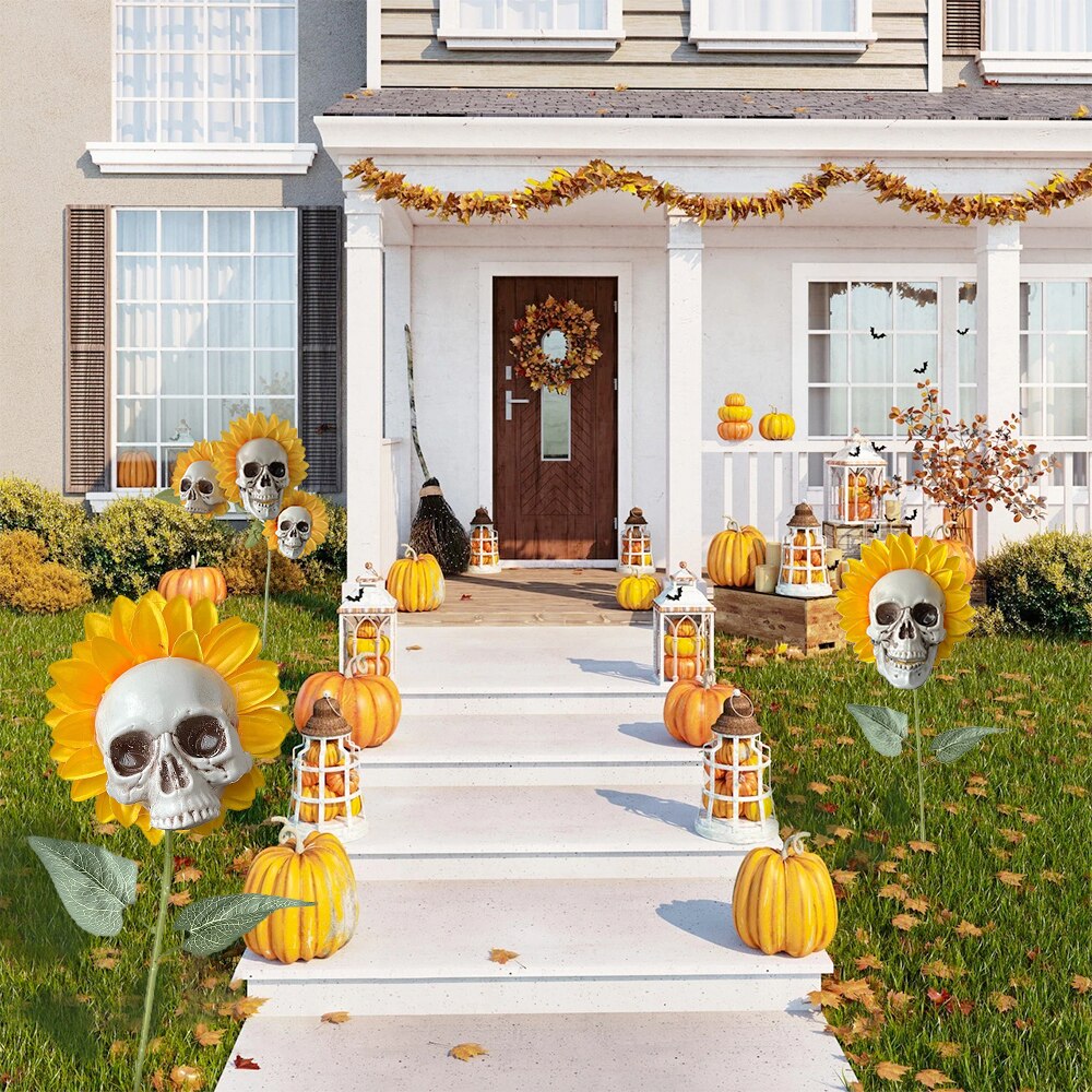 Zonnebloem Schedel Halloween Simulatie Bloem Tuin Horror Sfeer Decoratie Yard Halloween Decoratie