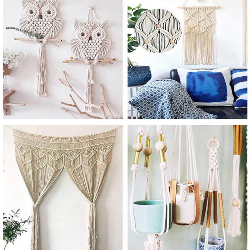 Cordón de macramé para manualidades de madera, cuerda de algodón Natural con palo de madera, cuentas de madera, Kit de tapiz de macramé mordedor artesanal, colgante de pared de algodón