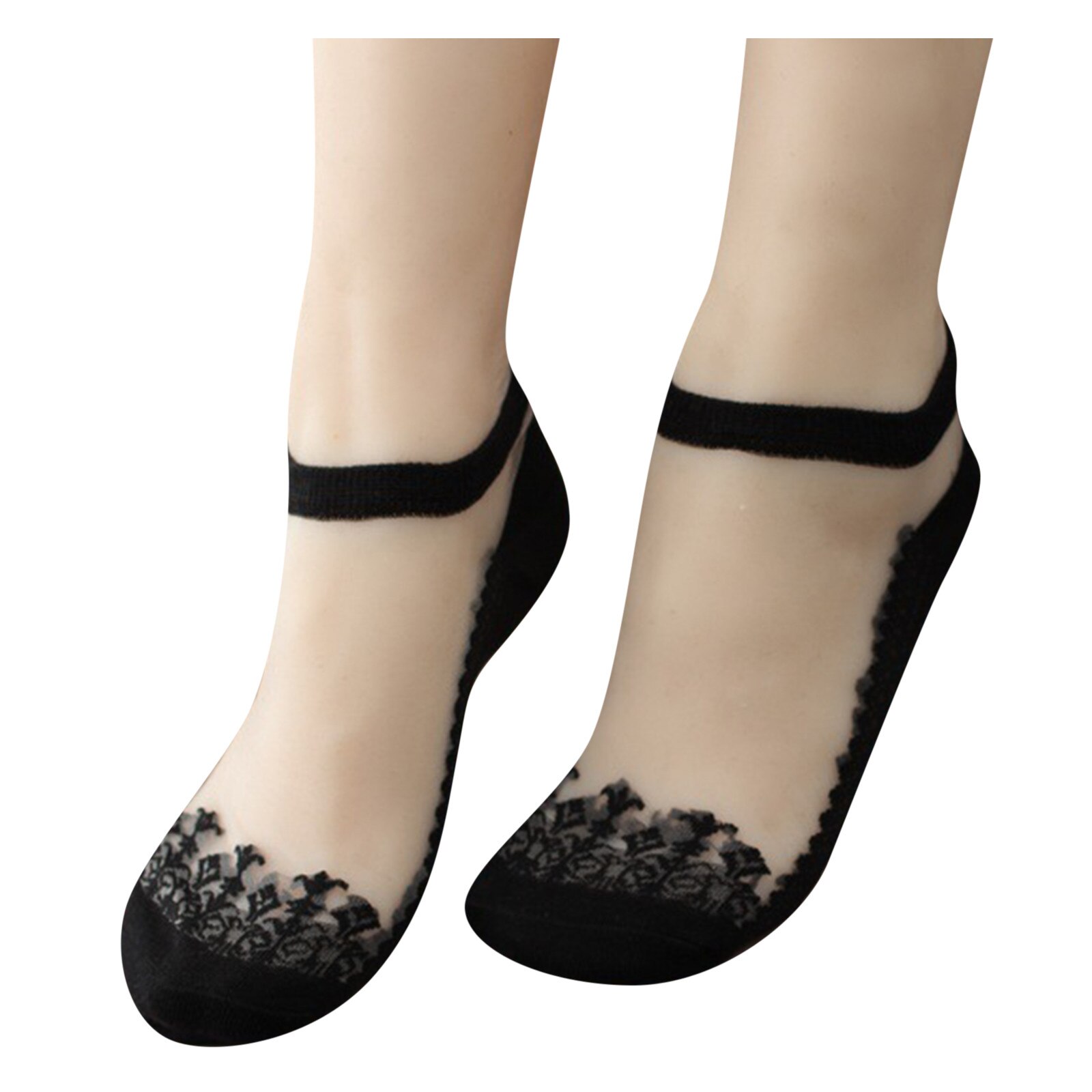 Quente sexy respirável pele preta cor sólida laço impresso antiderrapante tornozelo meia flor verão invisível curto meias femininas socks socks socks socks
