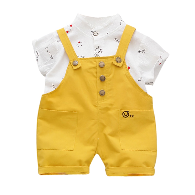 Été infantile enfant en bas âge enfants chemises décontractées salopette bébé garçons dessin animé simple boutonnage chemise jarretelle pantalon nouveautés