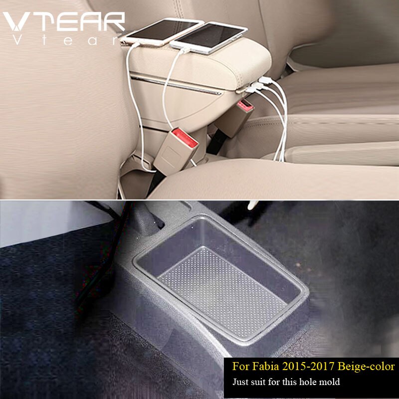 Vtear Für Skoda Fabia Auto armlehne leder Arm Rest usb-schnittstelle lagerung Kasten Styling center konsole zubehör dekoration: 2015-2017 Beige