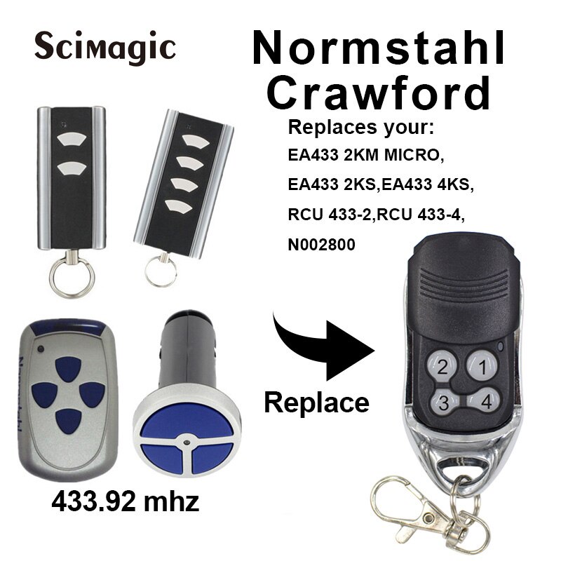 For Normstahl CRAWFORD EA433 2KM MICRO / RCU433-2 / RCU433-4 / N002800 / EA433 2KS / EA433 4KS garage remote control 433.92MHz